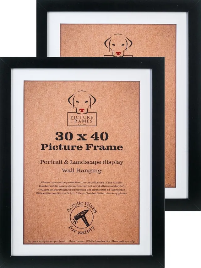 Picture Frame UK Set van 2 Fotolijsten Fotomaat 30x40 cm - MDF Hout - Zwart - Fotokader - 25mm profielbreedte - Posterlijst