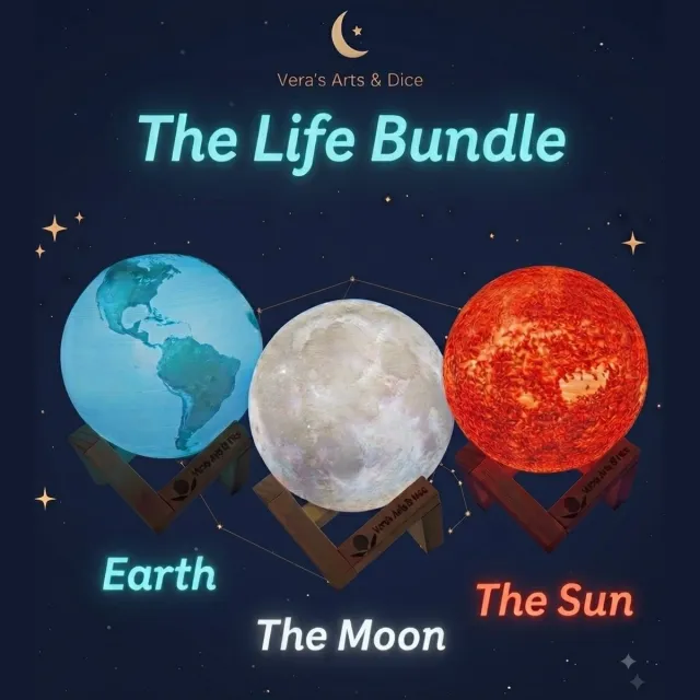 Vera's Arts & Dice Planeet Lampen - The Life Bundle - Planeten Bundels - Aarde De Maan De Zon Meerkleurig
