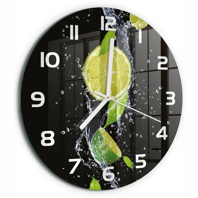 TULUP Wandklok - Kalk en water Gekleurde Glazen Klok - fi30 cm - Groente Glazen Klok Met Print - Witte handen - Ronde Klok - Moderne Wandklok Glas - Wandklok Glas Decoratie