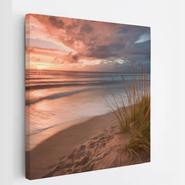 Saammp Canvas Schilderij - Strand En Zee Vanuit de duinen - 20x20 - Foto op canvas - Wanddecoratie - muurdecoratie Woonkamer - Slaapkamer decoratie - Canvas Print Multicolor