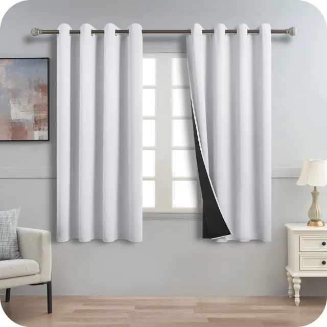 Famanu Thermo gordijn met dikke voering, 100% ondoorzichtig, set van 2 panelen, voor ramen in slaapkamer, 140 x 160 cm, wit/grijs, voor optimale isolatie