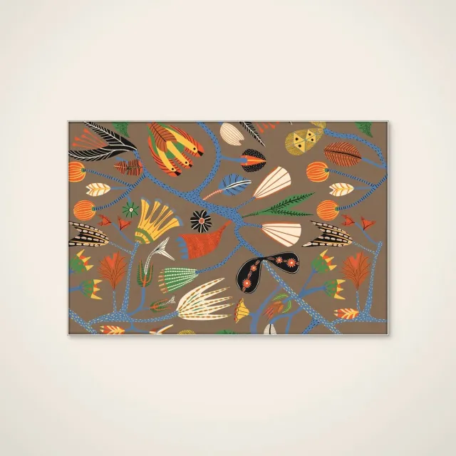 HelloWalls Akoestisch schilderij - 120 x 80 cm - Kling van Alexander Adiels - Botanische wanddecoratie - wit textielframe Meerkleurig