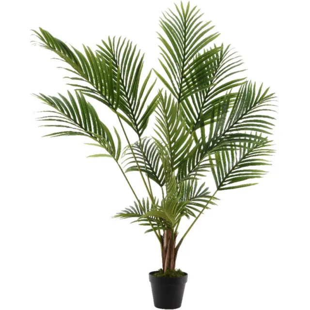 Kaemingk Grote kunstplant - Areca/goudpalm - H125 cm - in zwarte plastic pot - kunstplanten Groen