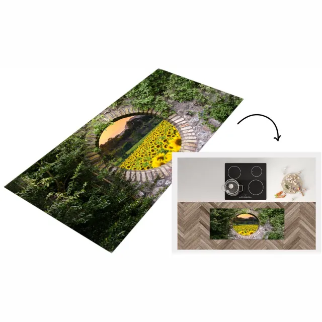 KitchenYeah Keukenloper - Loper keuken - Doorkijk - Bloemen - Zonnebloem - Keukenloper vinyl Multicolor