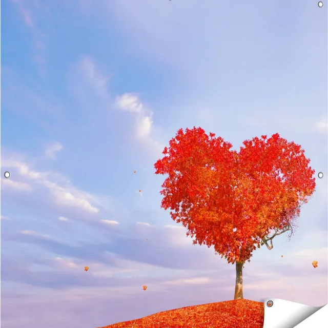 Gards Tuinposter Rode Liefde Boom in een Hart Vorm - 100x100 cm - Tuindoek - Tuindecoratie - Wanddecoratie buiten - Tuinschilderij Multikleur