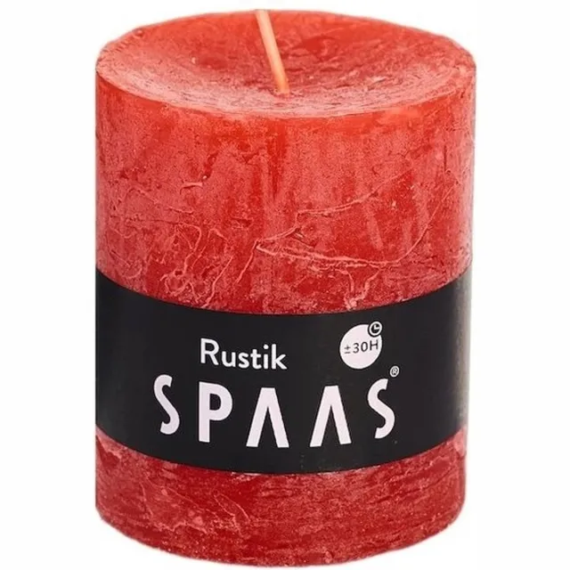 Spaas rustieke cilinderkaars/stompkaars - 1x - rood - 7 x 8 cm - 30 branduren