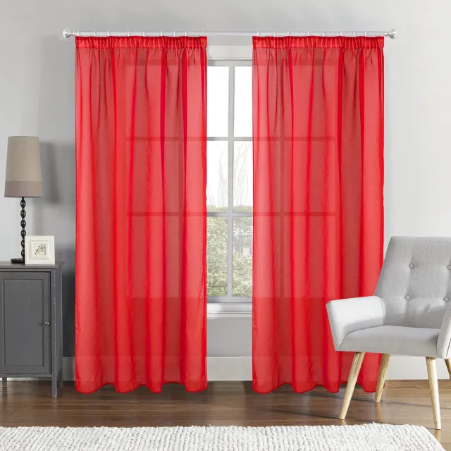 SB Line Transparante Vitrage Gordijn – 140 x 260 cm – Met Plooiband – Rood