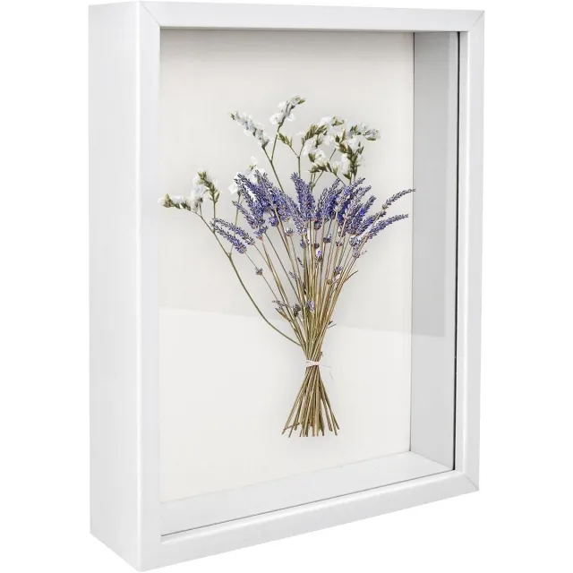 Famanu 3D houten fotolijst 27x22 cm met acrylplaat, diepe displaydoos voor herinneringen Wit