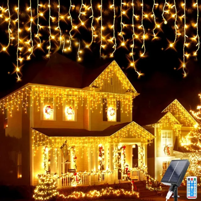 PEAM Led Lichtsnoer op Zonne Energie Voor Buiten 8 m 264 Leds Decoratieve Lichtketting op Zonne Energie 44 Stuks Waterdicht Ijsregen Lichtketting Voor Binnenplaats Tuin Bruiloft Feest