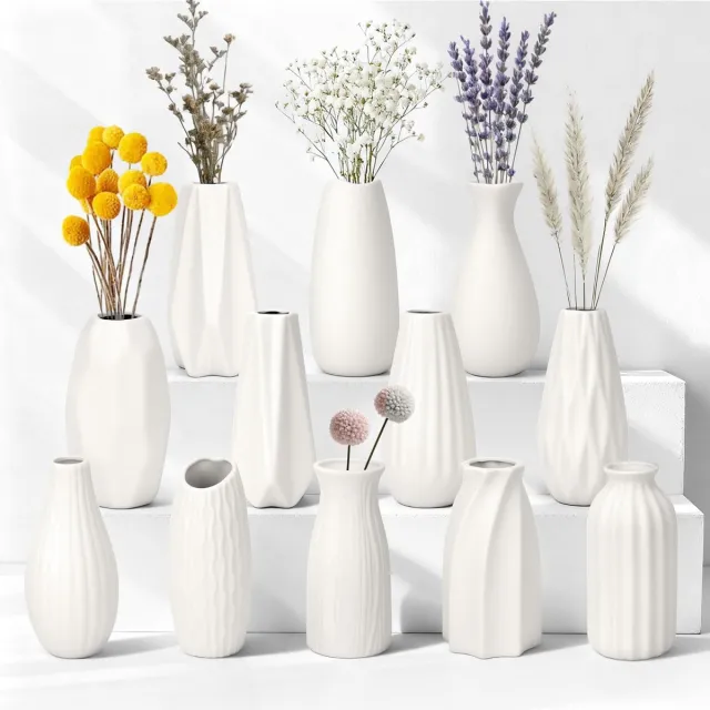 Unyqoos Set van 12 Kleine Keramische Vazenset voor Moderne Interieurdecoratie wit