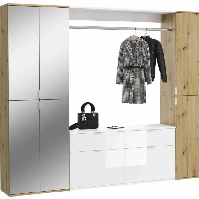 Furnilux ProjektX garderobe-opstelling eiken decor, spiegel - 212cm x 193cm x 34cm Eiken decor, wit