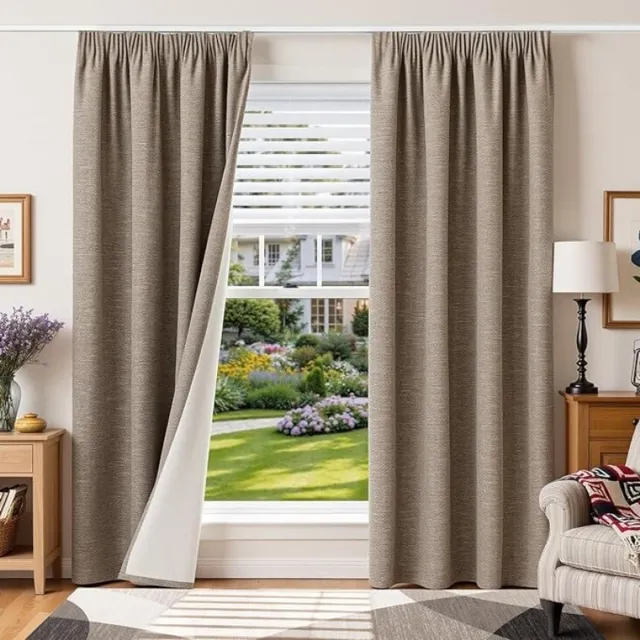 Zoranta Verduisterende Gordijnen met Plooiband, Linnen Look, 100% Verduisterend, Thermisch, 2 Stuks, 140 x 220 cm