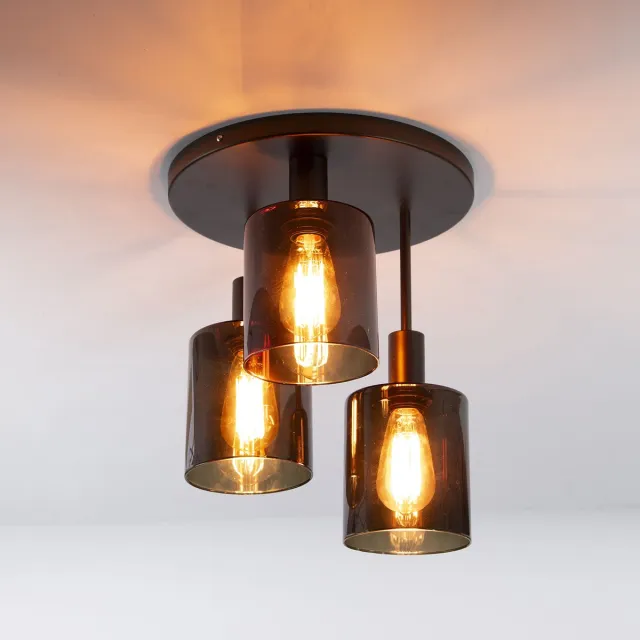 PS-Collection Plafondlamp Sepiora - Brons Metaal & Glas - 3-lichts - plafondlampen, plafonniere, plafondlamp zwart, plafond lamp, plafondlamp led, plafondlamp industrieel Bruin