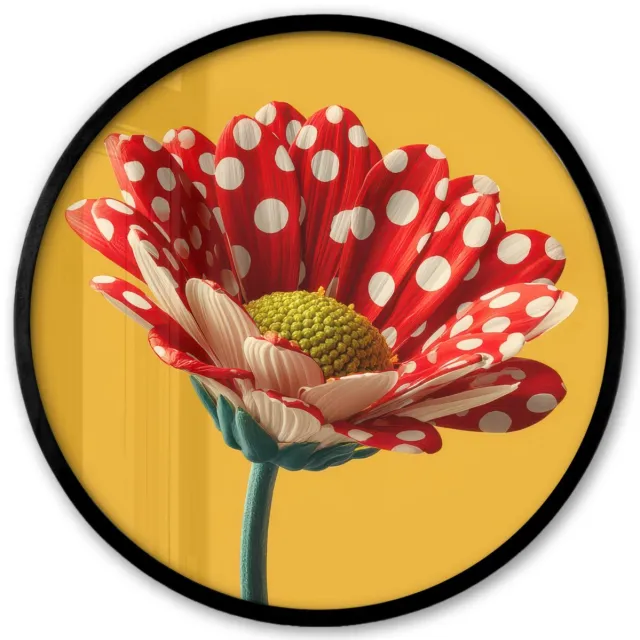 FrameYourWall Poster in lijst Rond - Fotolijst 40x40 cm - Posters - Bloem - Rood - Stippen - Ronde posterlijst zwart - Decoratie - Wanddecoratie woonkamer - Muurdecoratie slaapkamer Bloem - Stippen