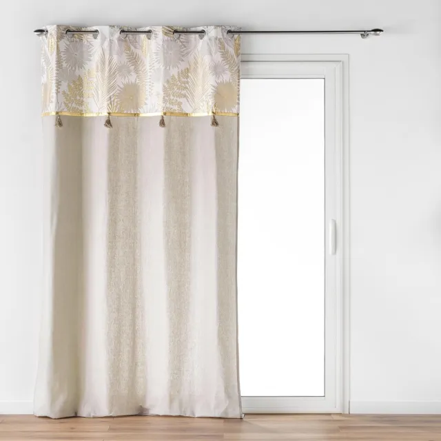 Douceur d intérieur Douceur d'intérieur - Gordijn met gouden patroon en franjes MELISSE, 140 x 240 cm Beige