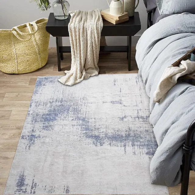 Ibenzoa Vloerkleed met Abstract Design voor Woonkamer en Slaapkamer - Antislip en Wasbaar (BlauwGrijsMulti, 60x120 cm) blauw grijs