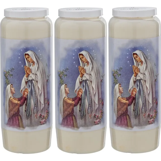 Enlightening Candles Noveenkaars - 3x - wees gegroet - wit - met gebed - 6 x 18 cm - 9 dagen - kaarsen - Gedenkkaars - Graflicht/herdenkingslicht