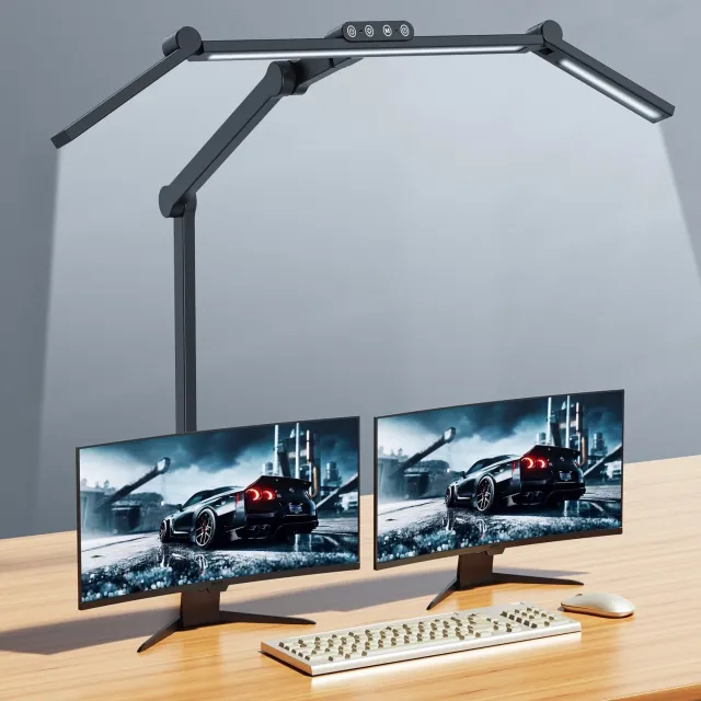 DailyDamaar bureaulamp - Monitorlamp - Klemlamp - LED bureaulamp - Kantoorlamp - Dimbaar - Met klem - 24W ultrahelder - Zwart