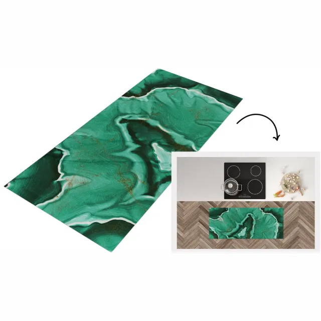 KitchenYeah Keukenloper - Loper keuken - Marmer - Aqua - Patronen - Keukenloper vinyl Multicolor
