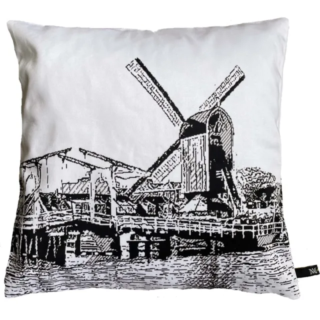 MA-Feeling Sierkussen Rembrandtbridge (Wit, 40x40 cm) - Leiden - Uniek cadeau - Handgemaakt - Duurzaam