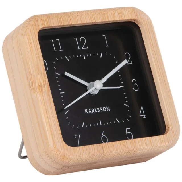 Karlsson Wekker Neat Square - Bamboe - 9x9x9cm - Modern - Wekker voor slaapkamer - Wekkers Zwart