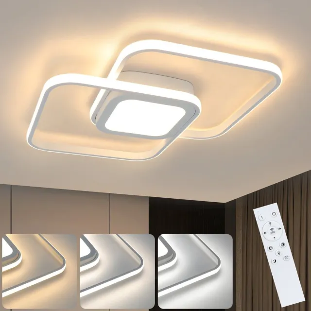 NETTLIFE Plafondlamp LED - vierkant - Wit - 2-Lichts - 3000 -6000K Dimbaar - Metaal - 48W - Moderne Slaapkamerverlichting - voor Woonkamer | Keuken | Hotel - 50cm