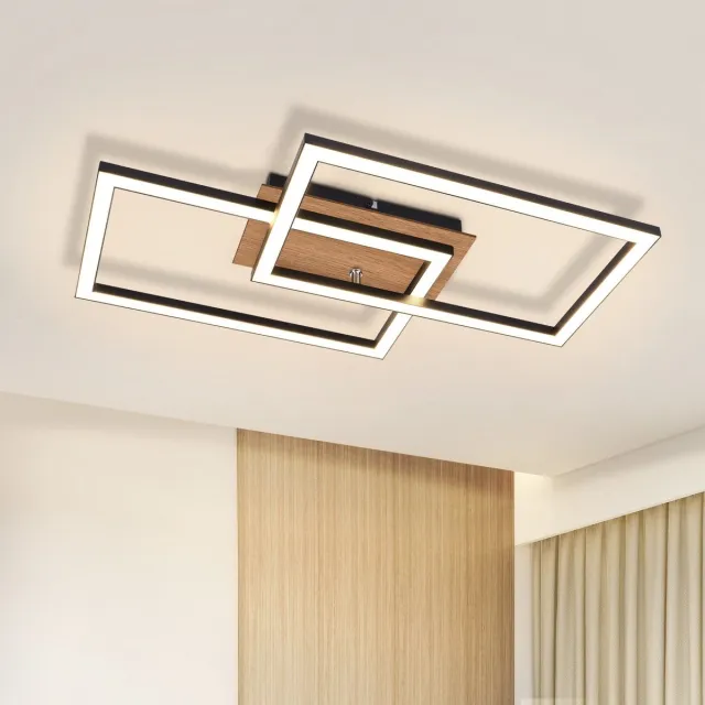 NETTLIFE Plafondlamp LED - Hout - 2 Lichts - rechthoekig - 3000K Warm wit Licht - modern Woonkamerlamp - voor Slaapkamer | Keuken | Gang - 32W Zwart