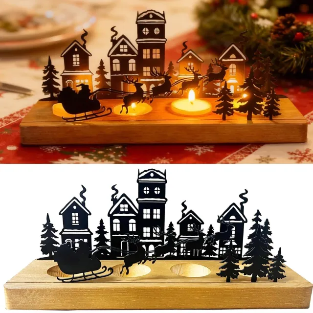 Duraxl Kandelaar - Houten adventskrans voor 4 theelichtjes - Zwart metaal - Kerstdecoratie