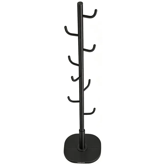 GOTAGEE Staande kapstok 40 x 40 x 175,3 cm, zwart, met 8 gebogen haken, stijlvol minimalistisch cactusdesign, stevig en stabiel, geschikt voor kleding, hoeden en tassen, voor slaapkamer, woonkamer en hal