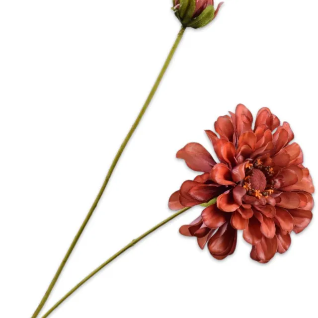 Silk-ka Kunstbloem-Zijde Bloemen Kunsttak Zinnia Tak Bruin 62 cm