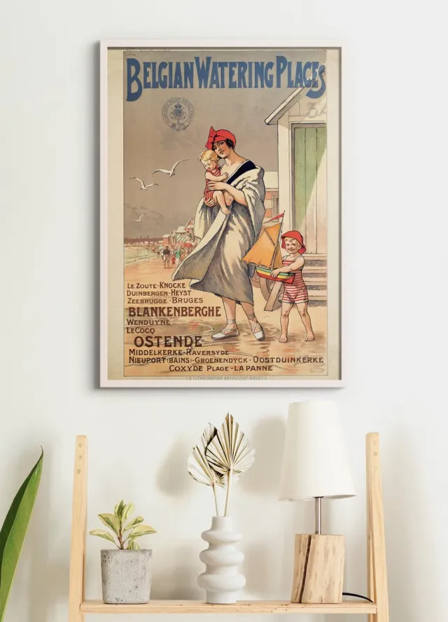 Esque Poster In Witte Lijst - Vintage Reisposter België - 70x50 - Oostende - Badplaatsen - Belgian Watering Places
