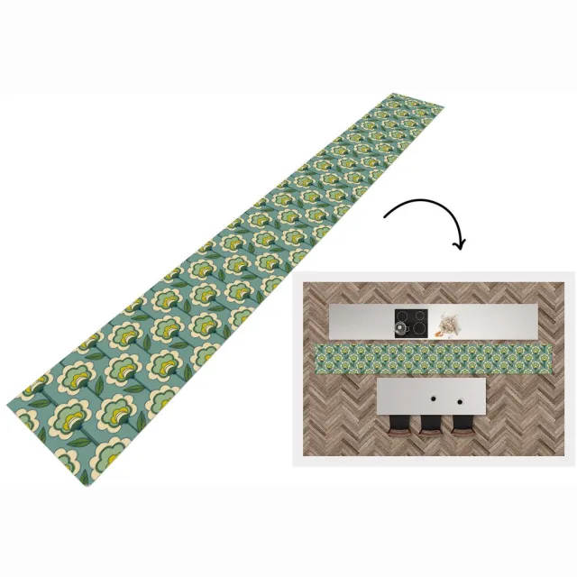 KitchenYeah Keukenloper 480x60 cm - Keukenmat vinyl Retro - Design - Jaren 70 - Bloem - Keukenmatten loper - Keuken vloerkleed tapijt