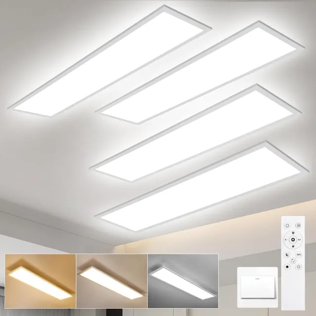 Oraymin Set van 4 LED Plafondlamp 120x30 cm - 40W - Instelbaar 3000-6500K- Met Remote Wit