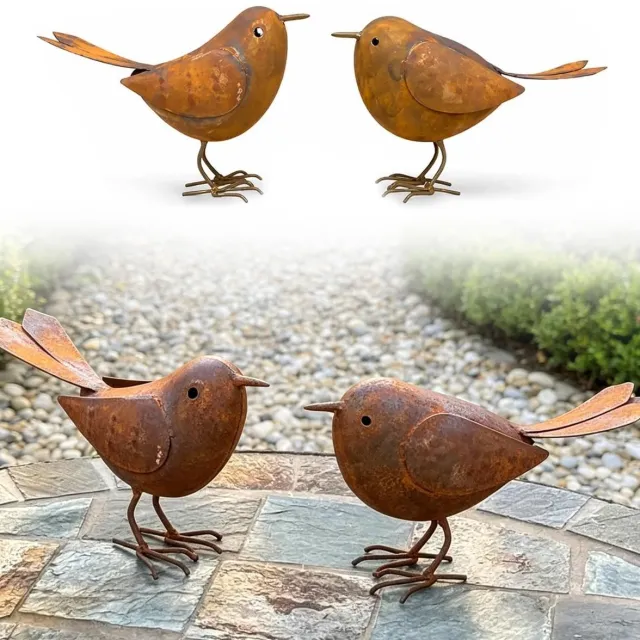 Namajunas Set van 2 decoratieve tuinvogels van natuurlijk geroest metaal - 15*10CM - Tuindecoratie - Voor tuin, terras, balkon, bloempot - Voor Binnen en Buiten - Voor Plantenbed en Bloempot Decoratie - Cadeau voor Tuinliefhebber Natuurroest