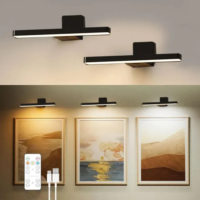 Venzor 2‑Pack Draadloze LED Wandlamp – Oplaadbaar met Afstandsbediening – 3 Lichtstanden & Timer – Schilderij‑ en Sfeerverlichting – Warm Wit – USB‑Oplaadbaar Zwart