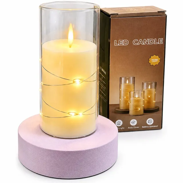SWGOTA led kaarsen met bewegende vlam en decoratief lichtsnoer - 5,5 x 12,5 cm - inclusief batterij - in kartonnen doos Bruin