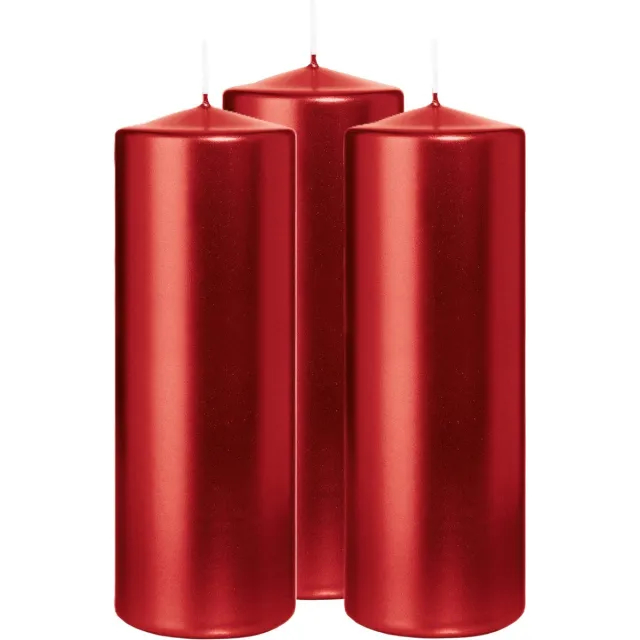 Wiedemann Cilinderkaars/stompkaars - 3x - metallic rood - 20 x 7 cm - 103 branduren - zuilkaarsen Donkerrood
