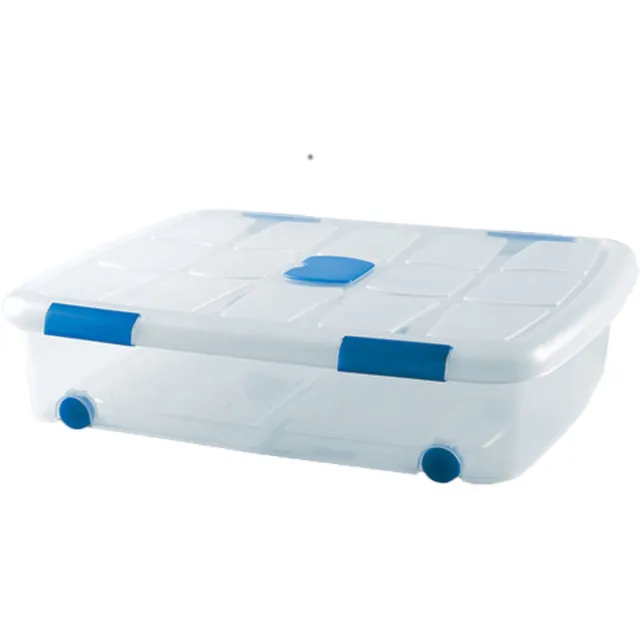 PLASTICFORTE Opslagbox - 1x - met deksel - 41L - 73x55x16 cm - transparant - opbergbak met wielen