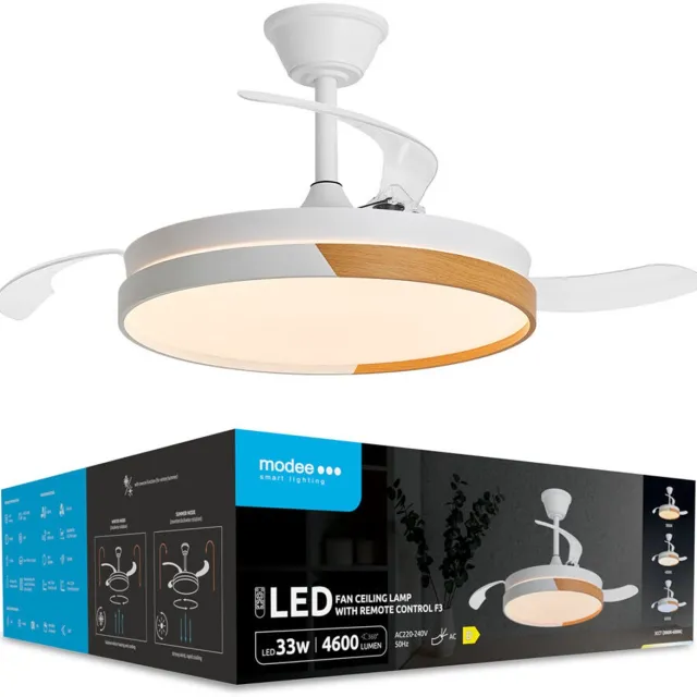 Modee Plafondventilator met LED Lamp 33W - 4600lm - Instelbare Lichtkleur - Ø500mm - Met Afstandsbediening - Wit