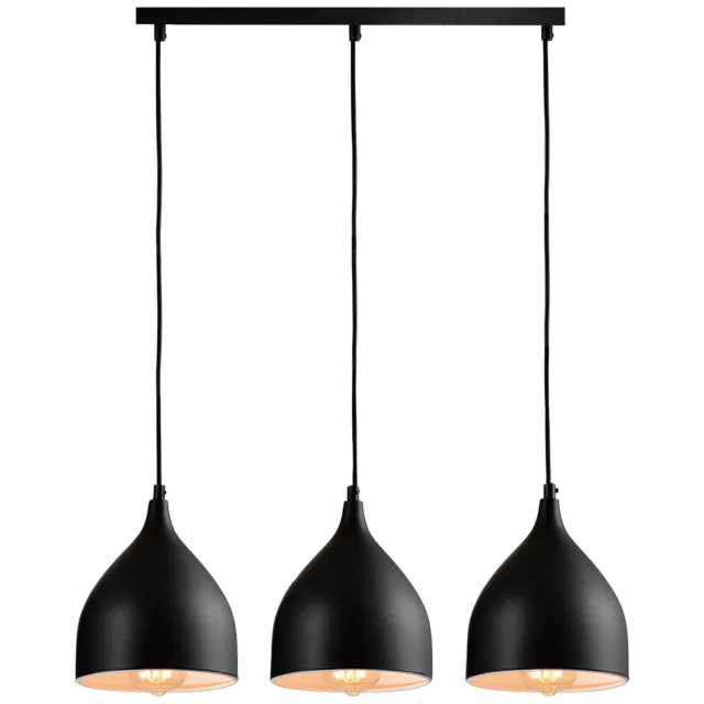 QUVIO Hanglamp modern - 3 lichtpunten met stalen kappen - 17 x 60 x 19 cm - Zwart