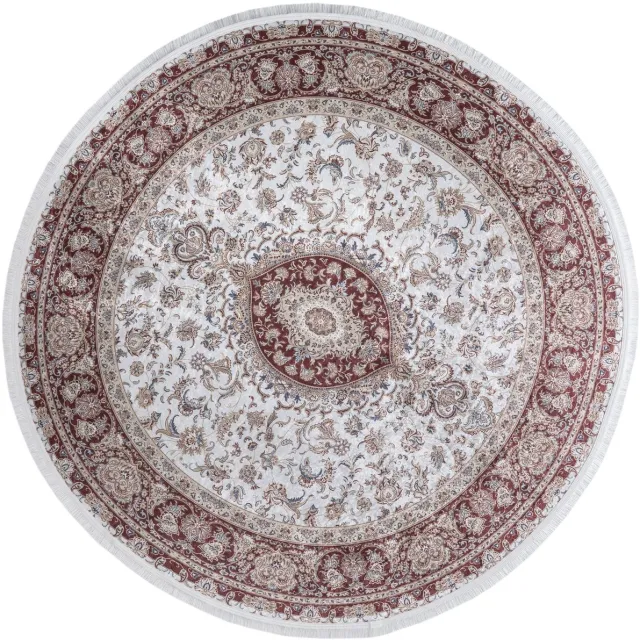 Muratap Star Rond Klassiek Oosters Vloerkleed Wasbaar Creme Rood- 200 CM Ø