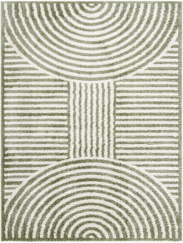 Surya Pauline vloerkleed wasbaar hoogpolig shaggy modern groen lichtbeige