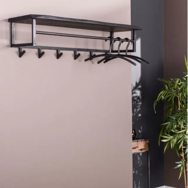 Meubelplaats Kapstok Yucon | 6 Haken massief acacia zwart