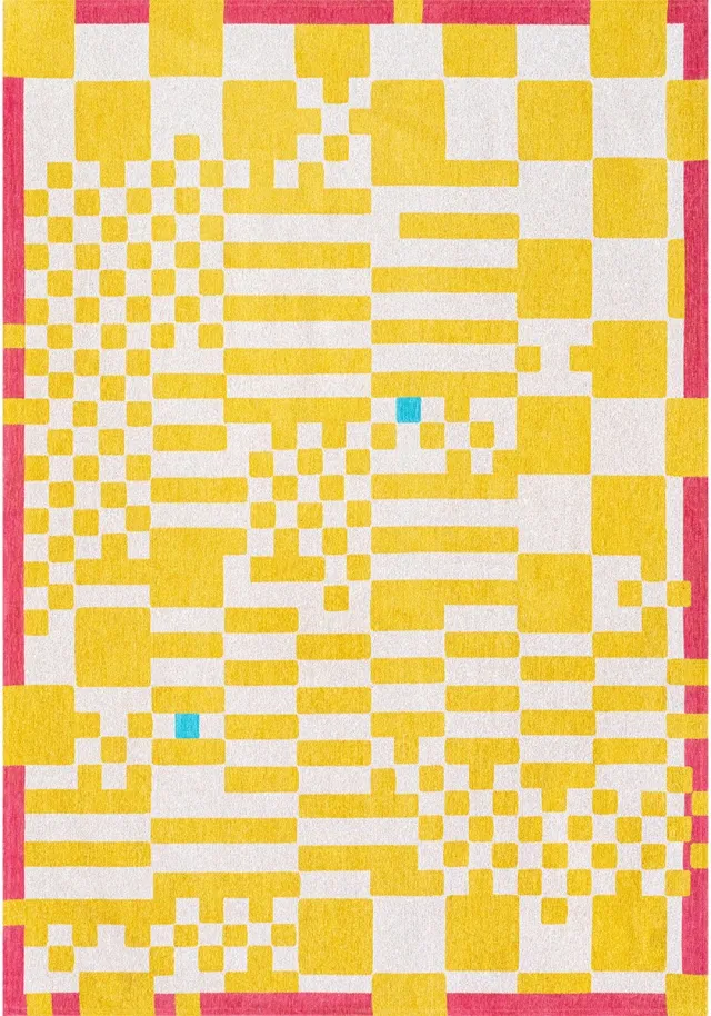 Louis de Poortere Wasbaar Binnen & Buiten Vloerkleed - 140 x 200 cm - Louis De Poortere Chess Cupcake - Laagpolig Tapijt - Gerecycled PET - Made in Belgium - Circulair Geel