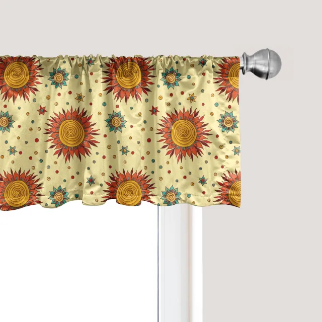 ABAKUHAUS Bloemenpatroon raamvalletje, Gordijnvalletje voor keuken en slaapkamer met tunnelzoom, 137 cm x 30 cm, Lichtgeel en meerkleurig Lichtgeel en veelkleurig