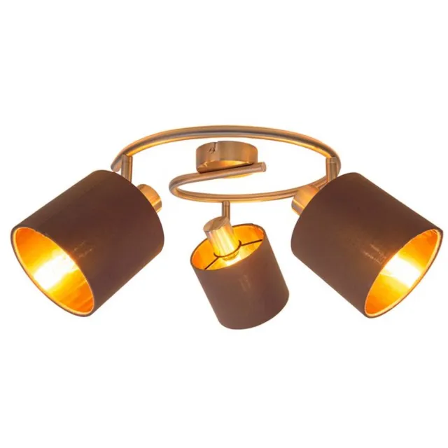 Näve Leuchten Plafondlamp Wandlamp "Maron" 52cm lengte 3 spots E14 Chroom Textiel Bruin