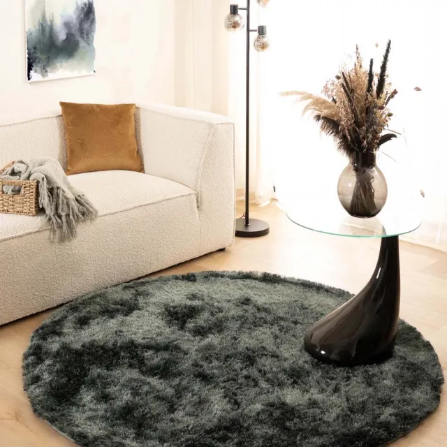 Tapeso Shaggy vloerkleed rond - Spark blauw 100