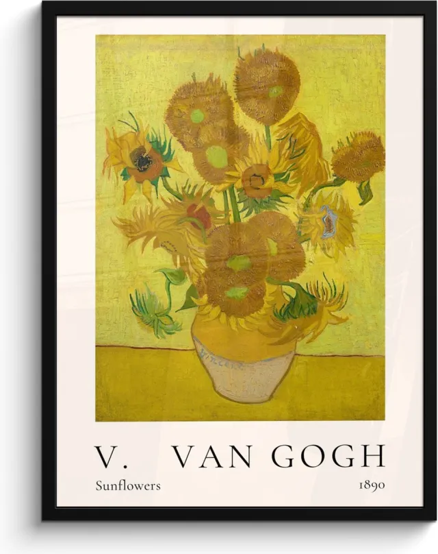 FrameYourWall Poster in lijst - Fotolijst 60x80 cm - Posters - Vincent van Gogh - Sunflowers - Kunst - Oude meesters - Zonnebloemen - Posterlijst zwart - Decoratie - Wanddecoratie woonkamer - Muurdecoratie slaapkamer