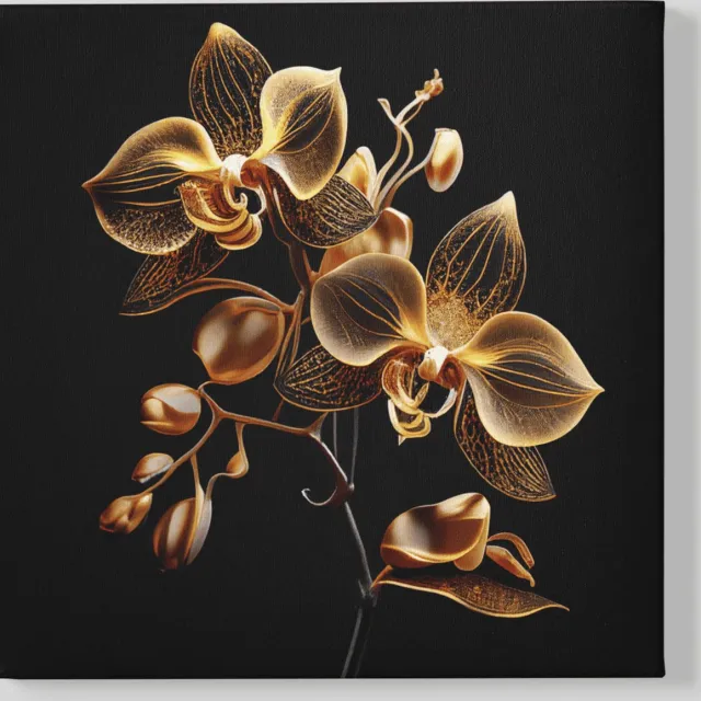 Trendex Global Vierkant Canvas Schilderij - Bloemen - Gouden Orchidee - 40x40x2 cm