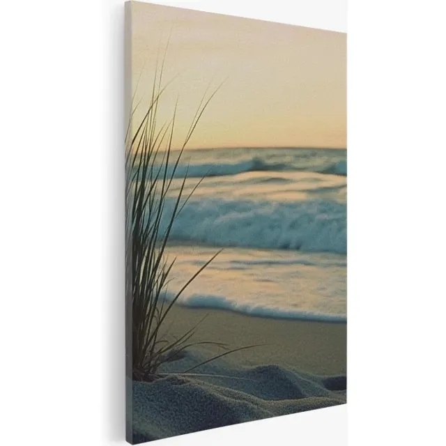 Saammp Canvas Schilderij - Strand - Helmgras - Zee - Duinen - 30x45 - Foto op canvas - Wanddecoratie - muurdecoratie Woonkamer - Slaapkamer decoratie - Canvas Print Multicolor
